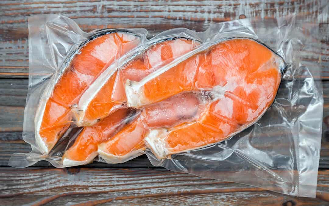 Slices of fish wrapped in airtight packaging.