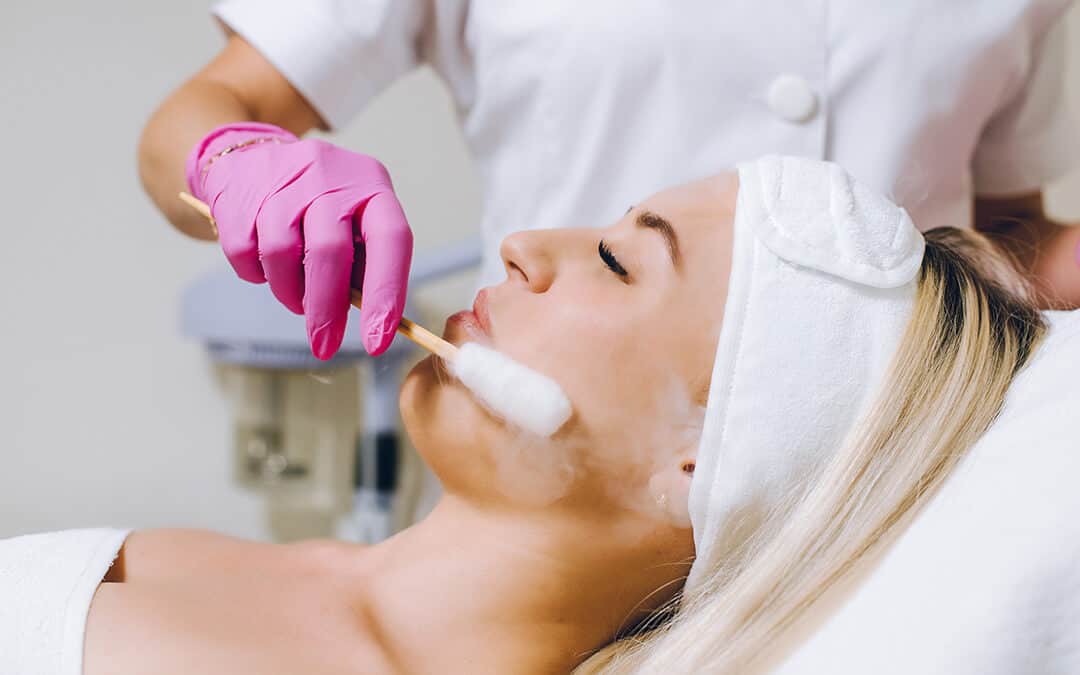 Woman Doing Face Skin Cryo Oxygen Treatment.