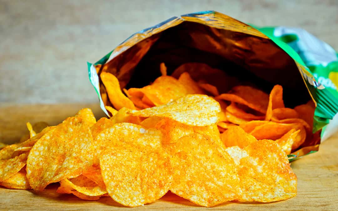 Open bag of potato chips