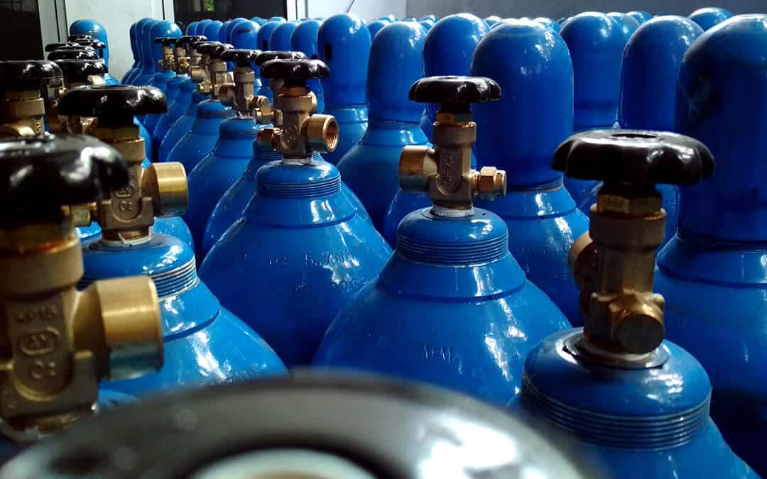 Rows of blue gas cylinders