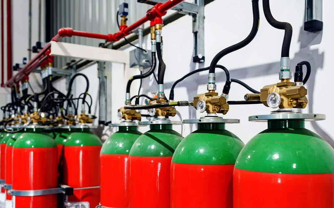 Carbon Dioxide fire suppression - row of canisters