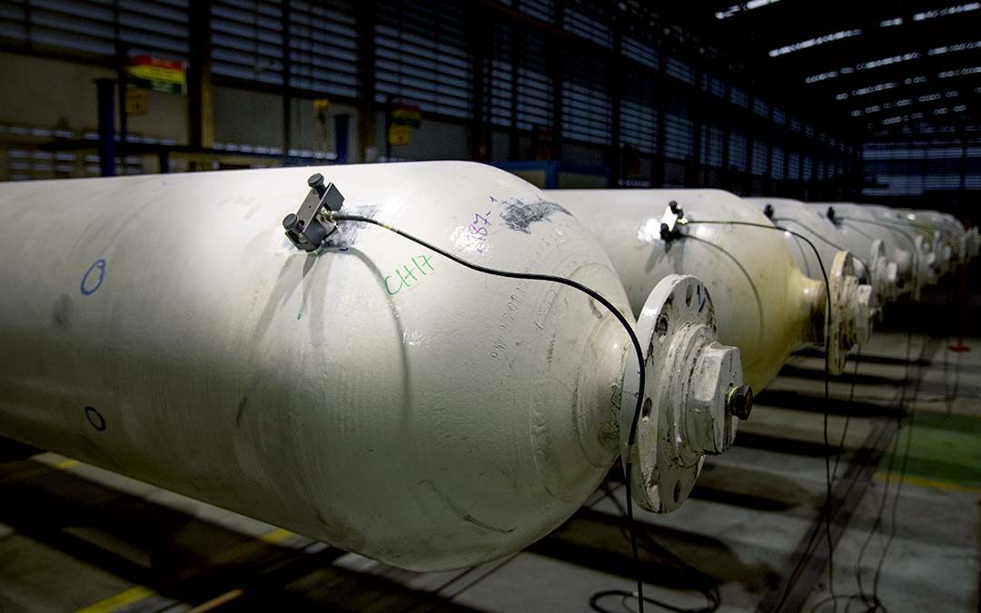 A row of methane storage tanks 