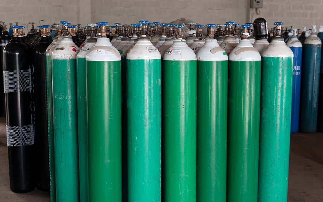rows of oxygen cylinders